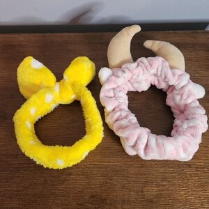 Plush Polka Dot Yellow & Pink Animal Ear Headbands Stretchy